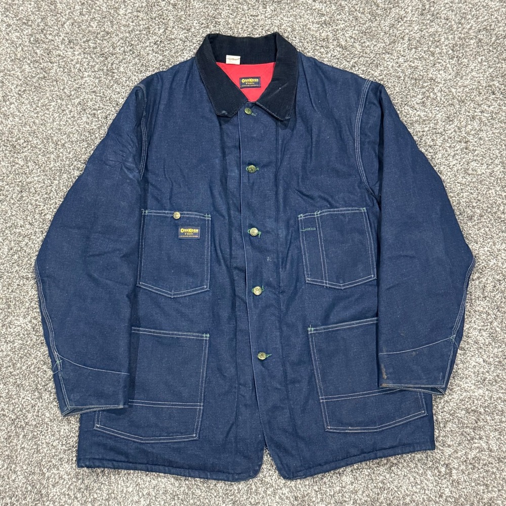 Vintage 80s OshKosh BGosh Denim Chore Coat Quilt Lined Union Made Jacket Mens 46